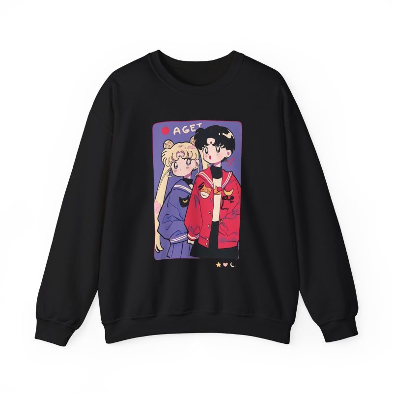 Sailor Moon Usagi and Mamoru chibi fan-art sweatshirt in black